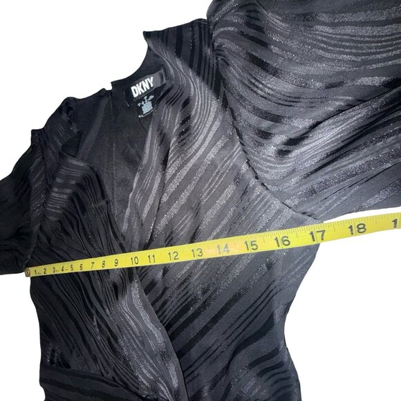 DKNY Black W/ Silver Metallic Striped Faux Wrap Dress W Tie Belt  Sz 8 NWT - Picture 8 of 12